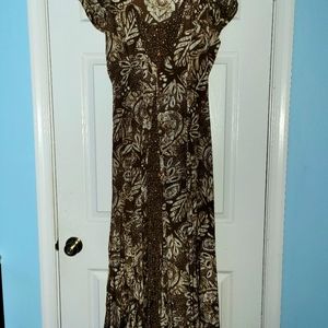 Brown/cream 2-layer look maxi dress Sz10